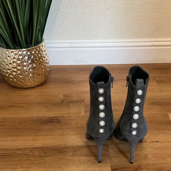 Ivanka Trump Gray Suede Ankle Boot with Pearl Detail - Picture 2 of 3